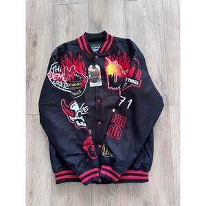 Dodge Hellcat Patched Varsity Bomber Racing Jacket Black Red Mens Size Large NEW